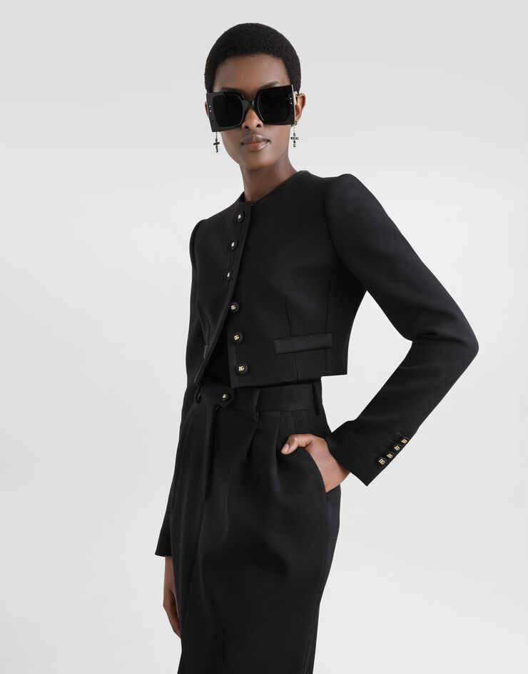 Dolce & Gabbana Chaqueta corta de lana con botonadura recta Negro F27CPTFUBGE