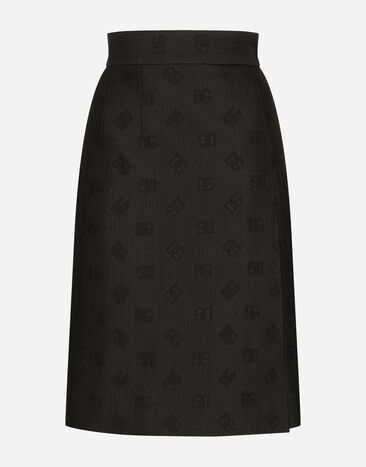 Dolce & Gabbana Gonna midi in jacquard matelassé logo DG Nero F4CJ2THJMOW