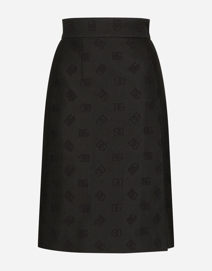 Dolce & Gabbana Quilted jacquard midi skirt with DG logo Black F4CJ2THJMOW