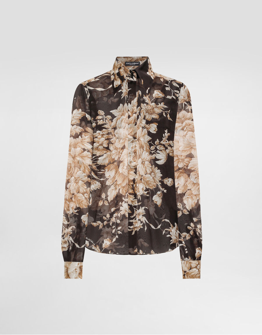 Rose-print chiffon shirt
