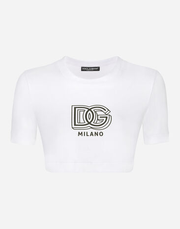 Dolce & Gabbana Cropped jersey T-shirt with DG lettering Print F8U74TII7EP