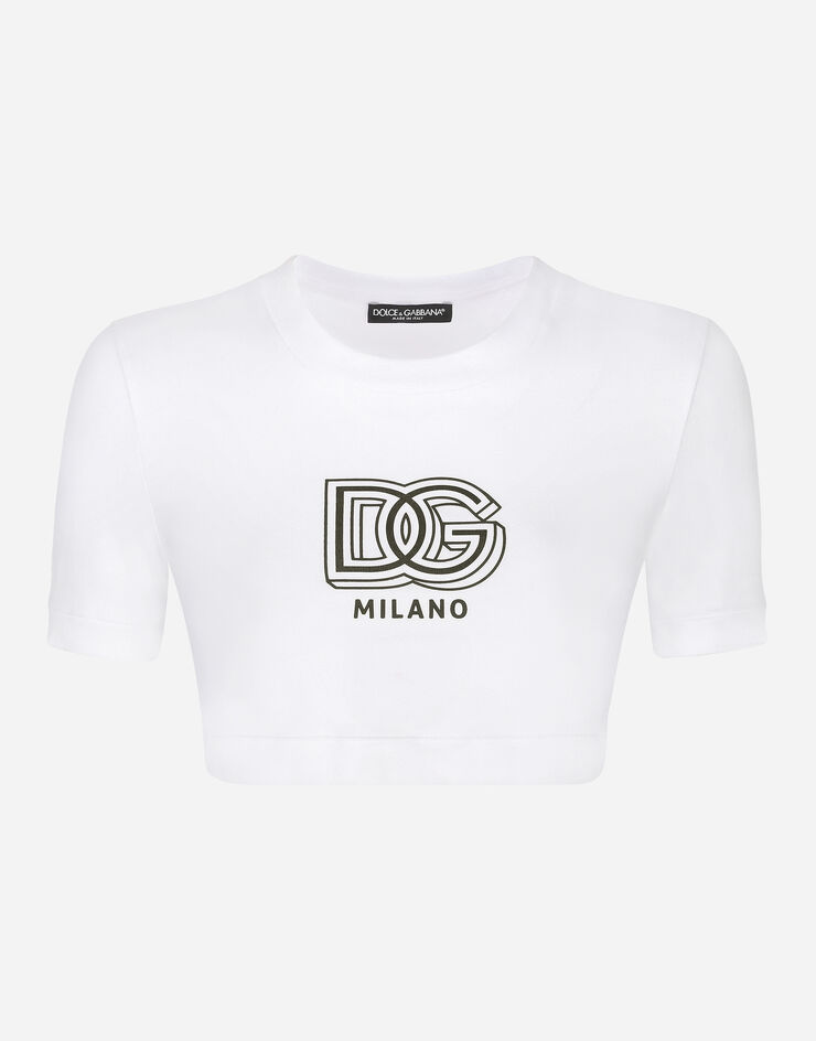 Dolce & Gabbana Cropped-T-Shirt aus Jersey mit Schriftzug DG Weiss F8U78TGDB6T