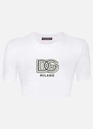 Dolce & Gabbana Cropped jersey T-shirt with DG lettering White F8T00ZGDCBT