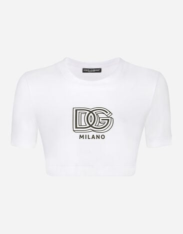 Dolce & Gabbana DG 레터링 크롭 저지 티셔츠 화이트 F8T00ZGDCBT