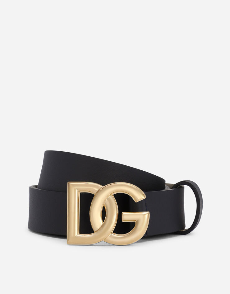 Dolce & Gabbana Calfskin nappa leather belt with DG logo Blue EC0076AC985