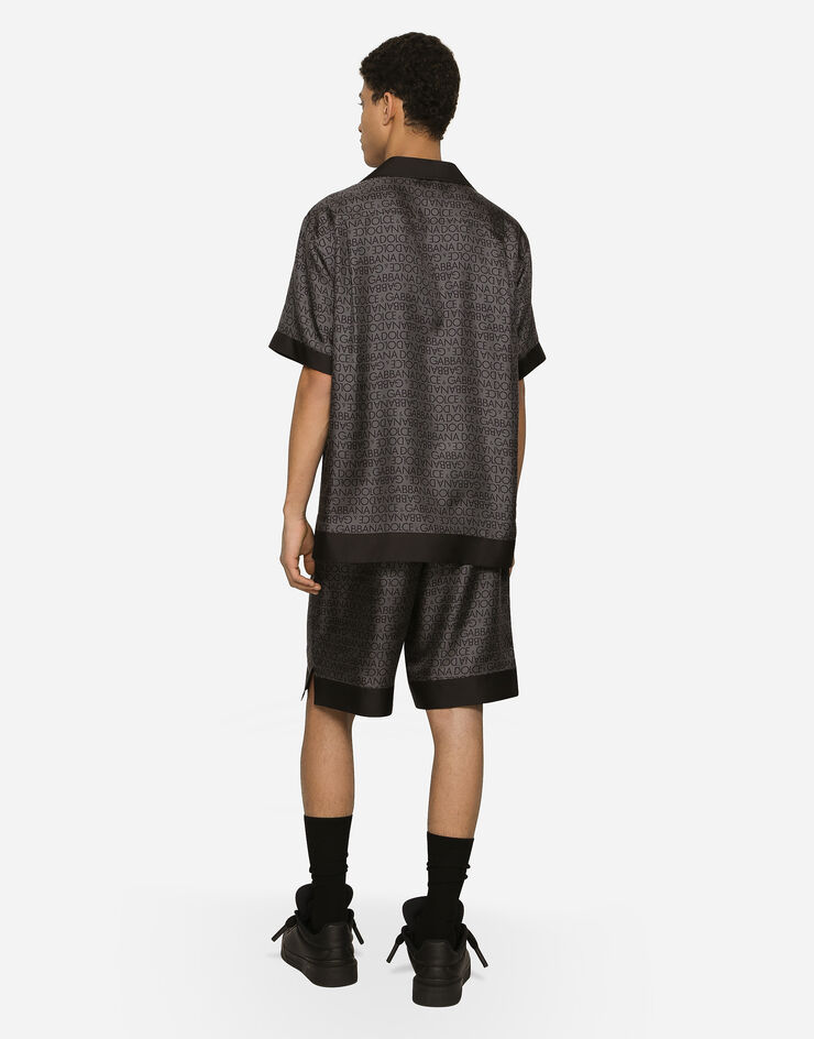 Dolce&Gabbana Silk twill jogging shorts with logo print Grey GV37ATIS1R1