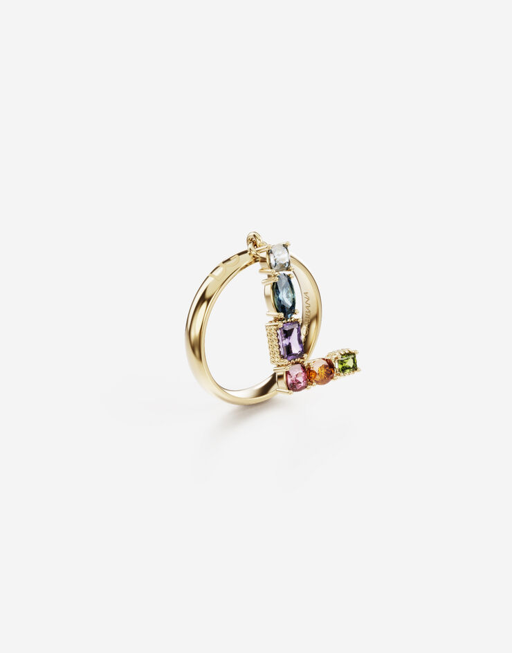 Dolce & Gabbana Rainbow alphabet L ring in yellow gold with multicolor fine gems Gold WRMR1GWMIXL
