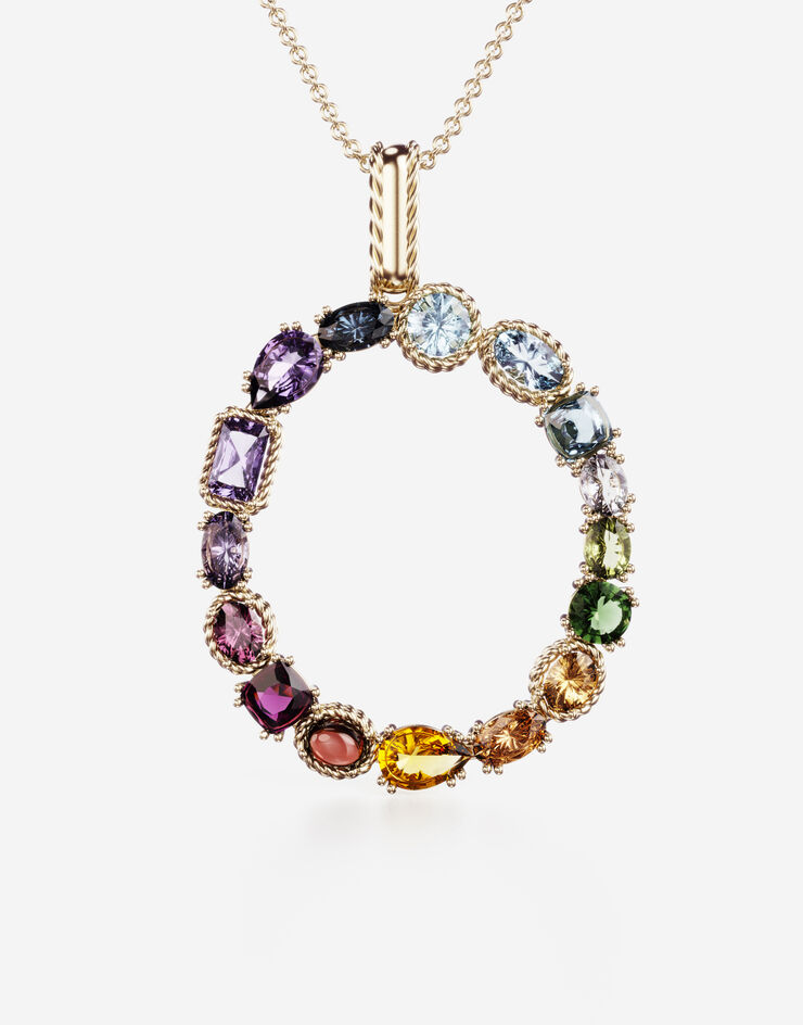 Dolce & Gabbana Pendente O Rainbow Alphabet con gemme multicolor Oro WAMR2GWMIXO
