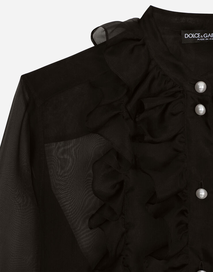 Dolce & Gabbana Bluse aus Organza mit Plastron und Volant Black F5S10TFU1BU