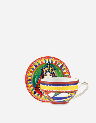 Dolce & Gabbana Teetasse mit Untertasse aus Porzellan Mehrfarbig TC0S09TCAK3