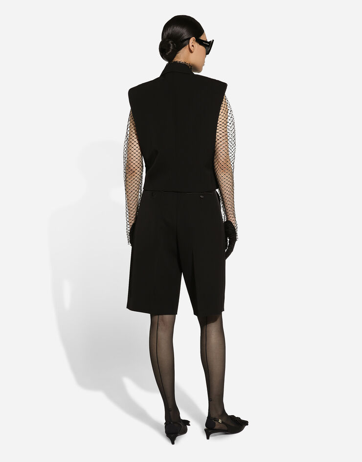 Dolce & Gabbana Sleeveless double-breasted wool gabardine tuxedo jacket Black F29FTTFU21E