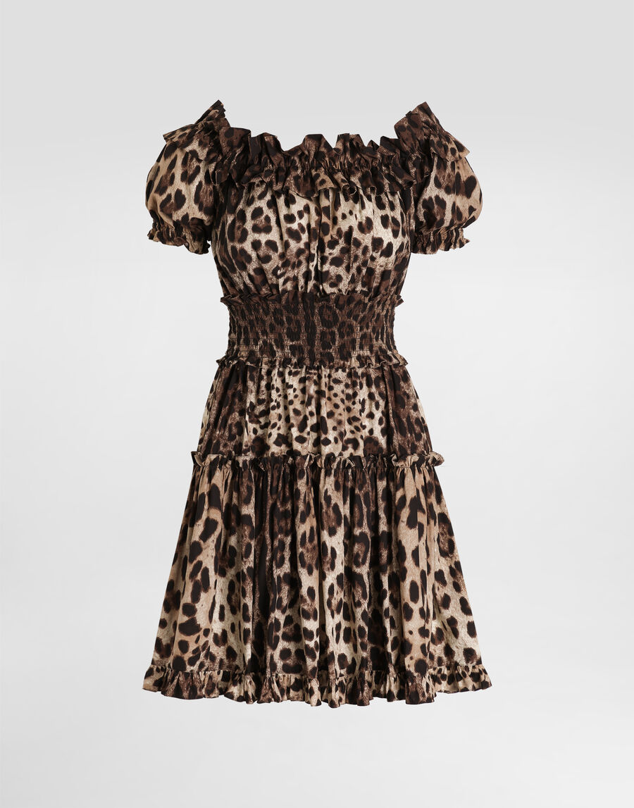 Short leopard-print poplin dress