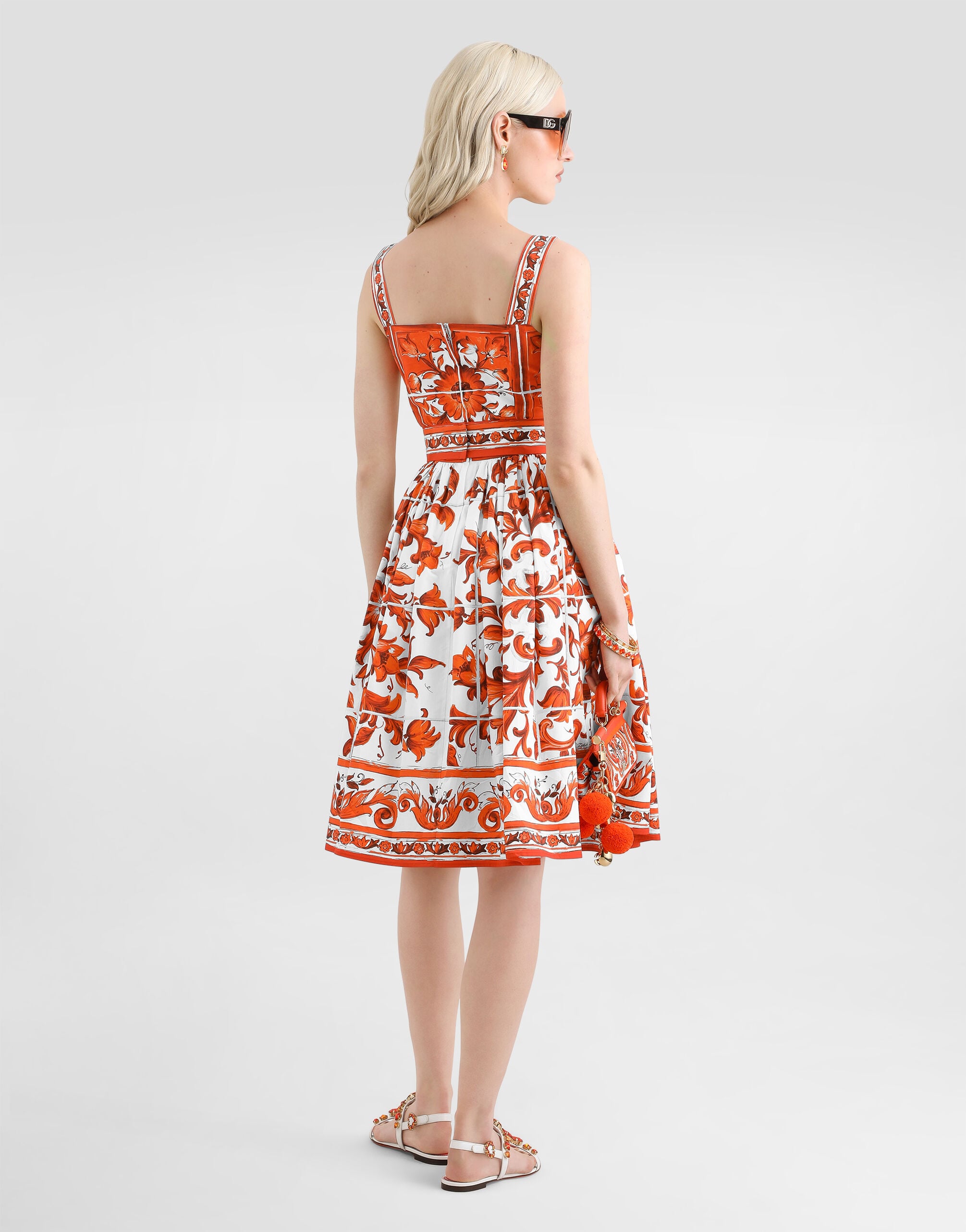Majolica-print long poplin dress in Multicolor for Women