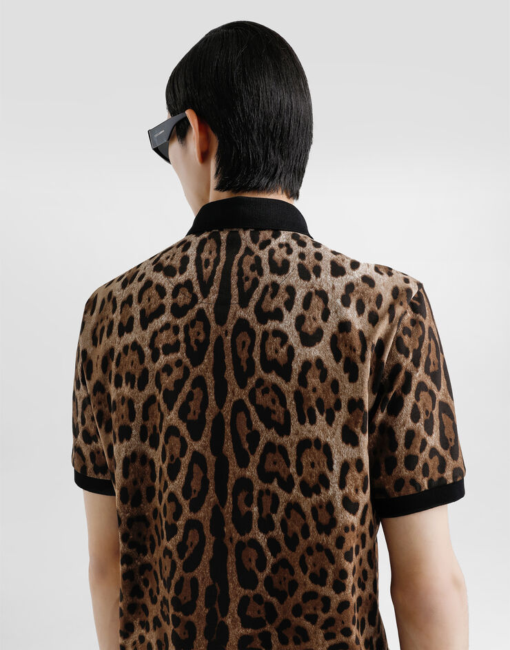 Dolce & Gabbana Polo de algodón con estampado de leopardo Imprima G8SN1THS7KA