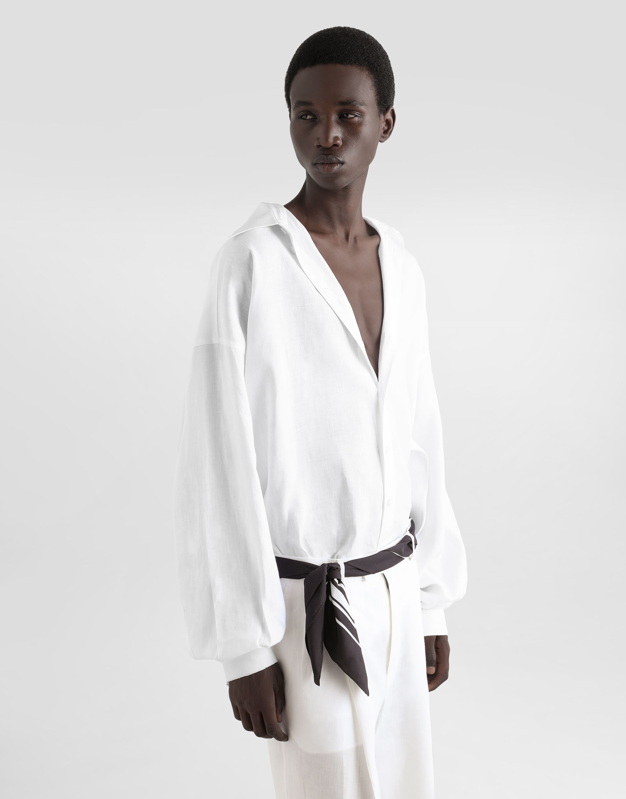 Long-sleeved linen shirt in White for Men | Dolce&Gabbana®