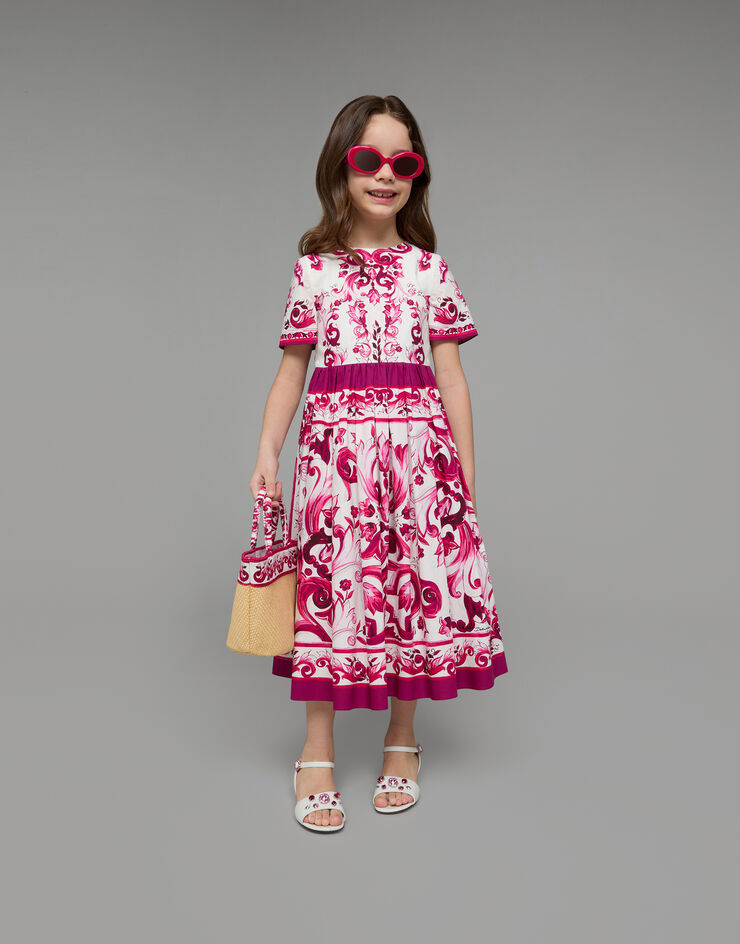 Dolce & Gabbana Langes Kleid aus Popeline Majolika-Print Mehrfarbig L53DG7G7E9W