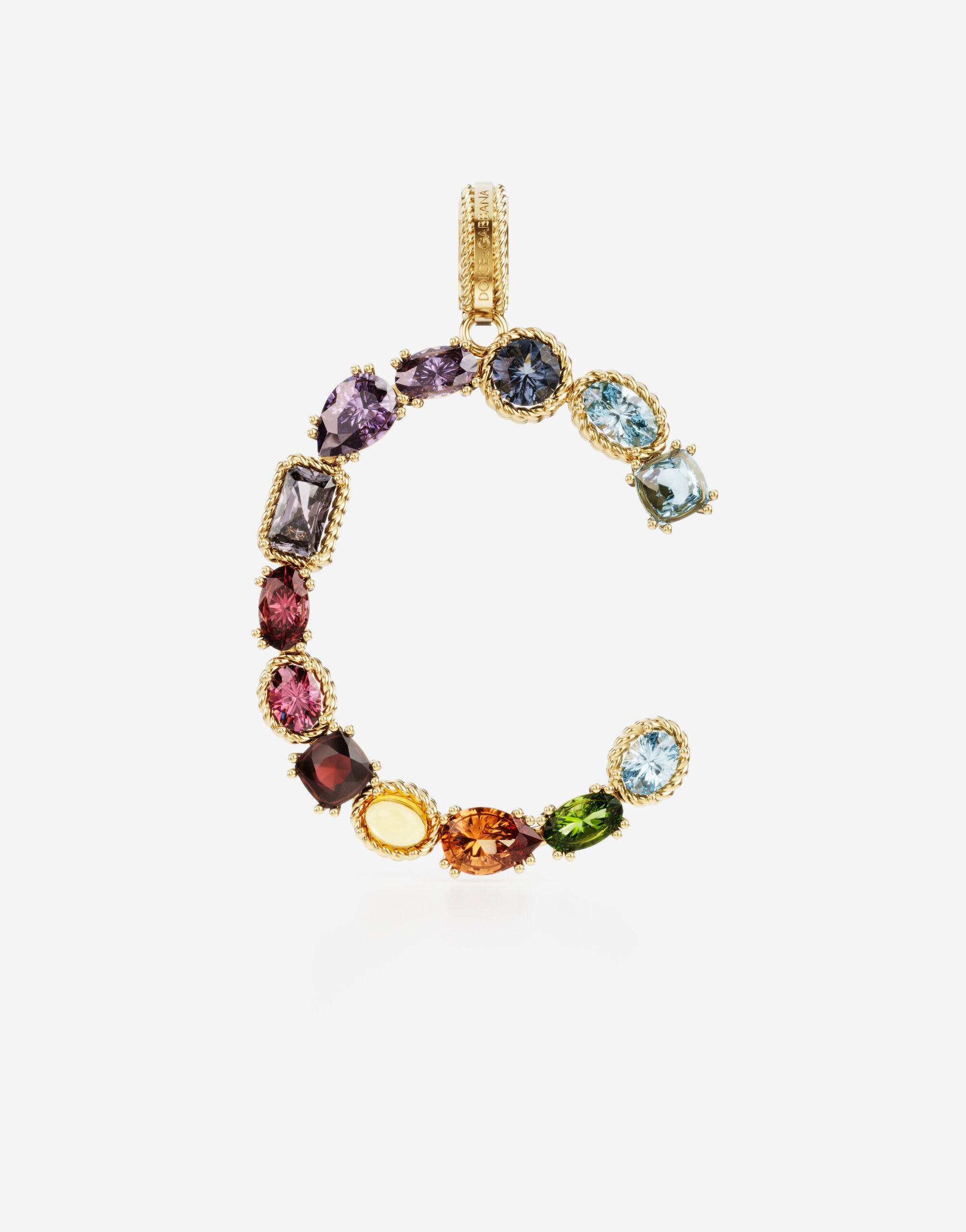 Dolce & Gabbana Rainbow alphabet C 18 kt yellow gold charm with multicolor fine gems White WAQA3GWTOLB