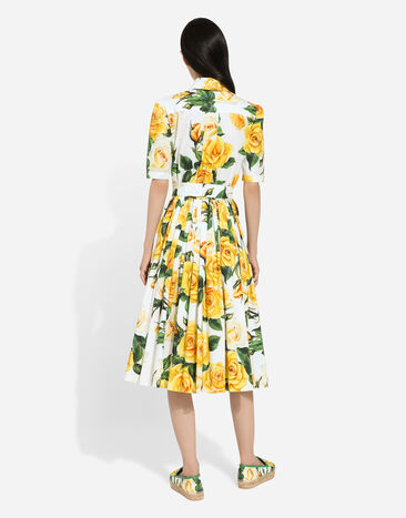 Dolce & Gabbana 옐로 로즈 프린트 코튼 셔츠 드레스 인쇄 F6AGMTHS5NO