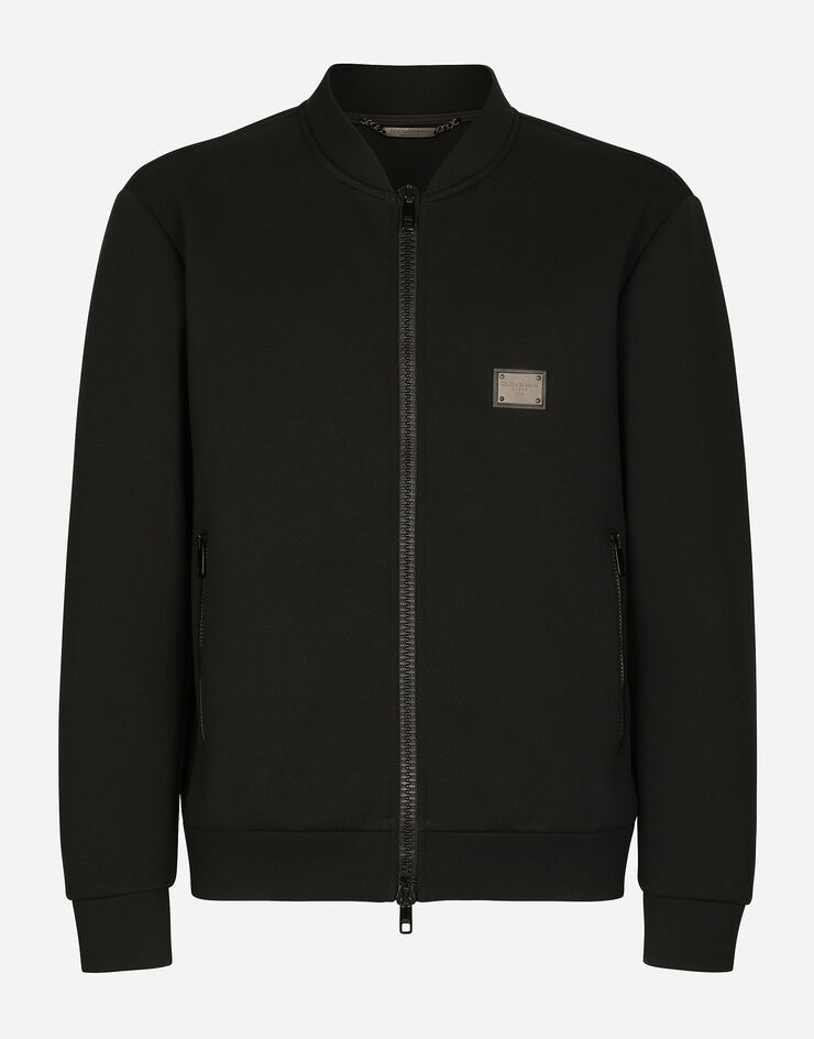 Dolce & Gabbana Blouson en piqué technique avec plaquette à logo Noir G9ABDTGF786