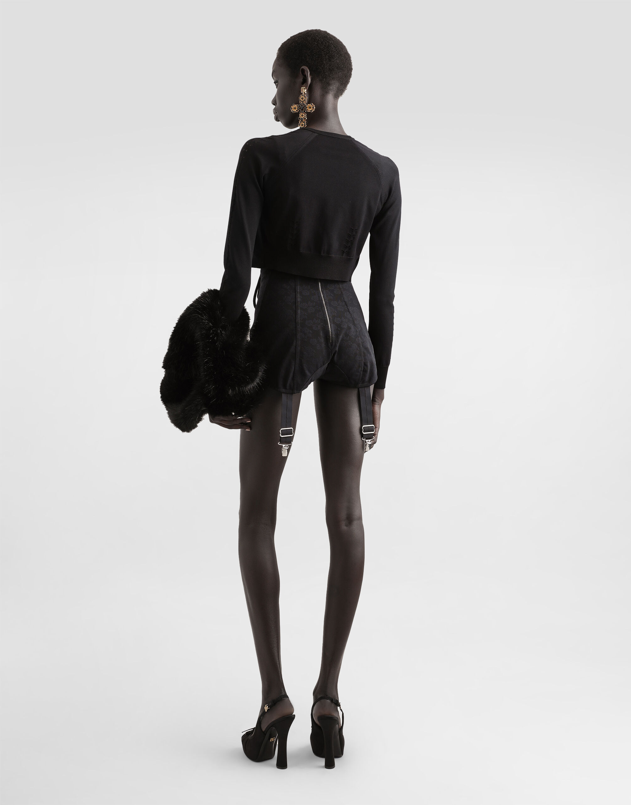 Cropped viscose cardigan in Black for Women | Dolce&Gabbana®