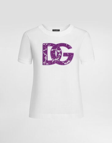 Dolce & Gabbana Jersey t-shirt with lace inlay White F8V20ZGDC9V