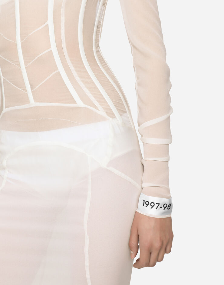Dolce & Gabbana KIM DOLCE&GABBANA 束身衣细节乔其纱长款连衣裙 白 F6BFBTFUAA1