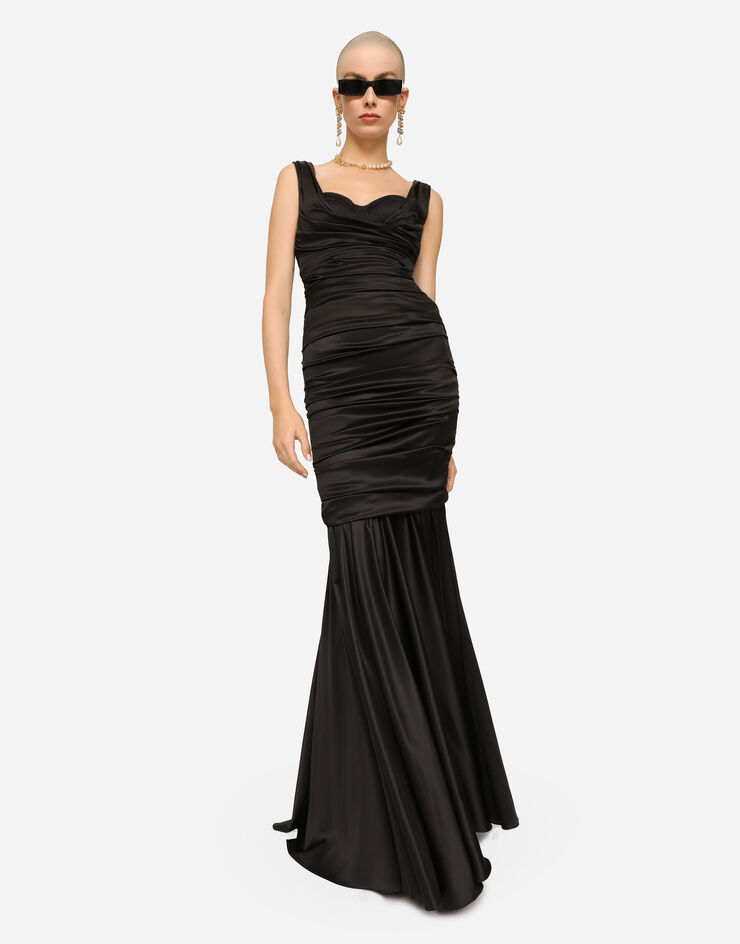 Dolce & Gabbana Long satin dress with draping Black F6ZN9TFURAG