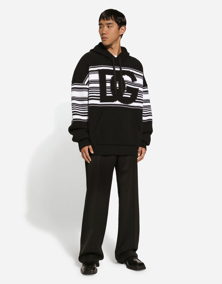 Dolce & Gabbana Kapuzensweatshirt mit Intarsie DG-Logo Schwarz GXX36TJCVS6