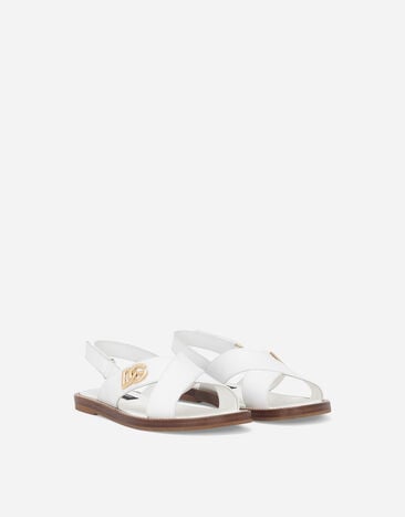 Dolce & Gabbana Sandalia en piel de becerro con logotipo DG Blanco D11286A1048