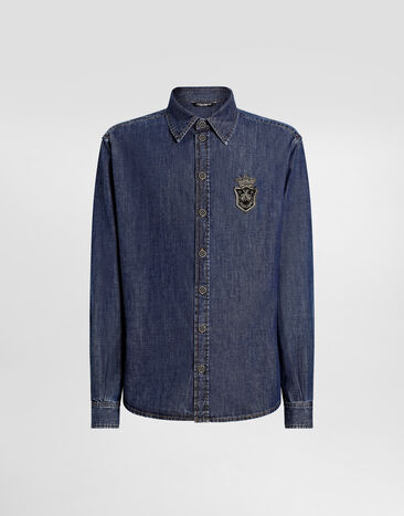 Dolce & Gabbana Denim shirt with heraldic emblem Multicolor G5MO3DG8MD8