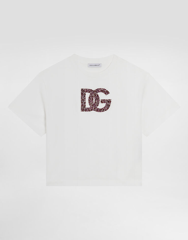 Dolce & Gabbana Short-sleeved jersey t-shirt with dg logo White L5JTNLG7NUS