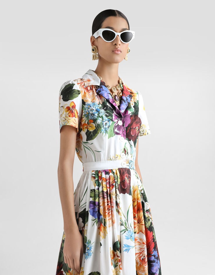 Dolce & Gabbana Платье из поплина с принтом в виде цветочных букетов Отпечатки F6TVLTHS5TR