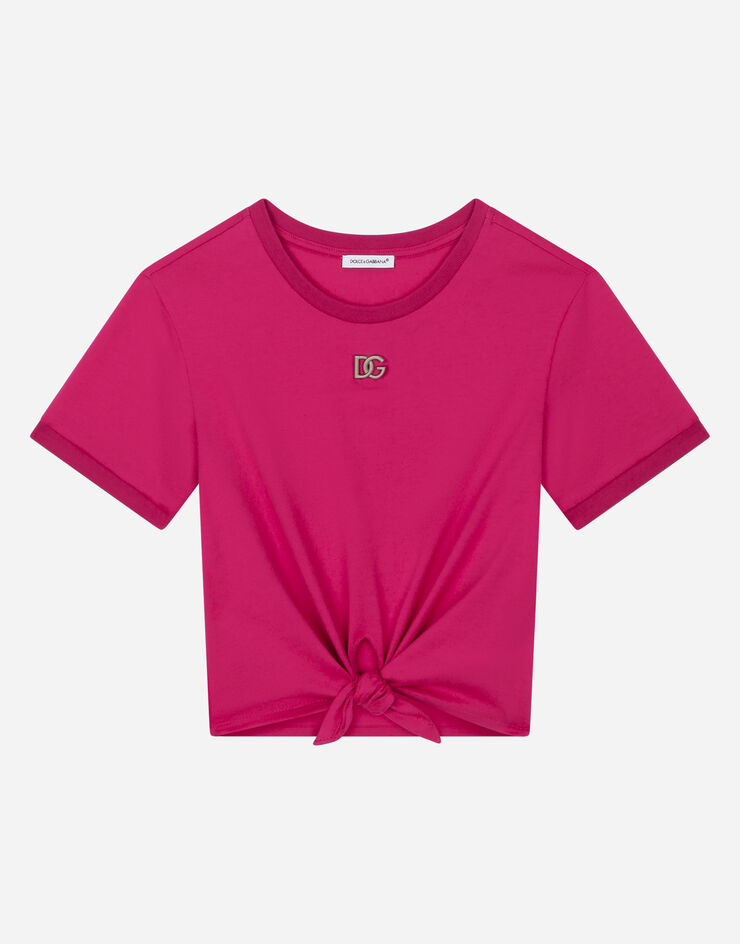 Dolce&Gabbana 金属 DG 徽标平纹针织 T 恤 桃红 L5JTJQG7J6Q