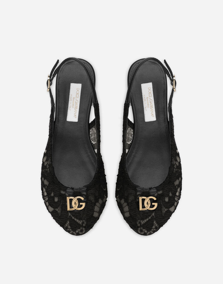 Dolce & Gabbana DG 로고 코르도네토 레이스 슬링백 블랙 D11145AJ652