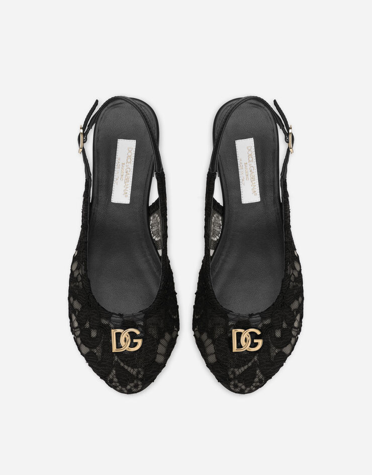 Dolce & Gabbana Zapato destalonado de encaje cordonetto con logotipo DG Negro D11145AJ652