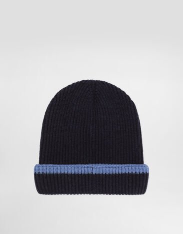 Dolce & Gabbana Knitted hat with embroidered patch Blue LBKH90JDVBL