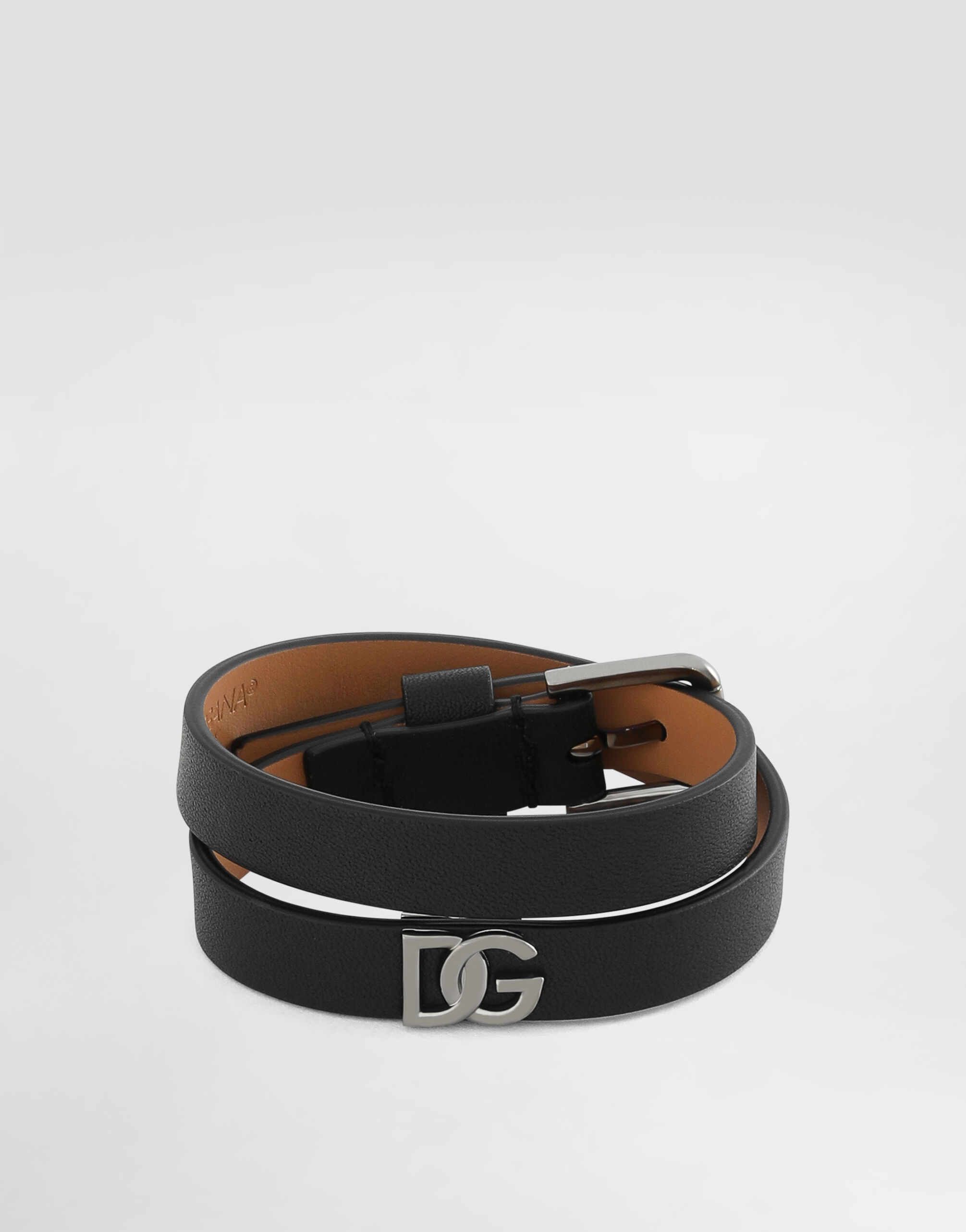 Dolce & Gabbana Armband aus Kalbsleder mit DG-Logo Schwarz BJ0820AP599