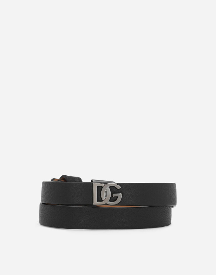 Dolce & Gabbana Bracelet en cuir de veau à logo DG Noir BJ0818AP599