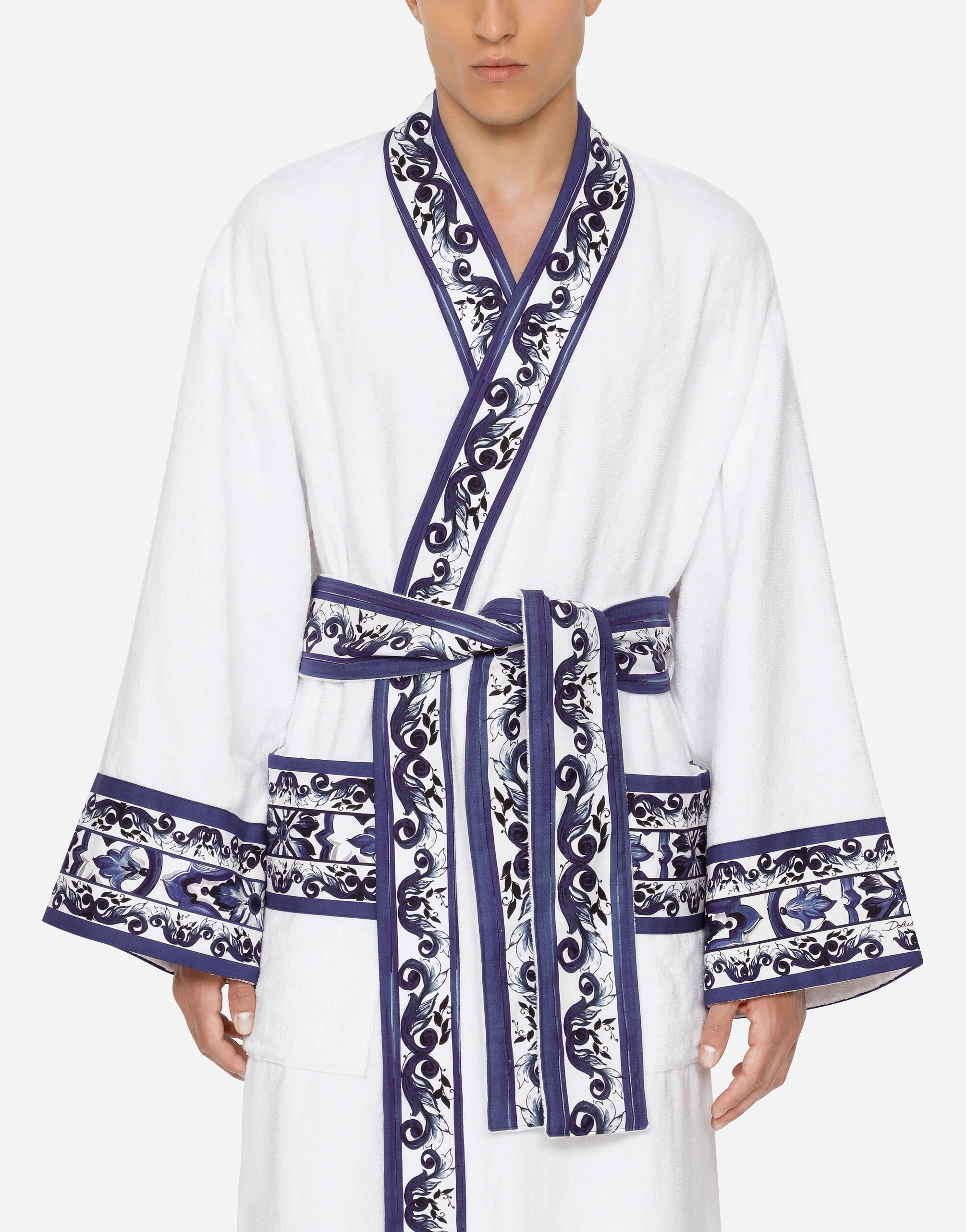 Cotton Terry Bathrobe in Multicolor Dolce Gabbana US