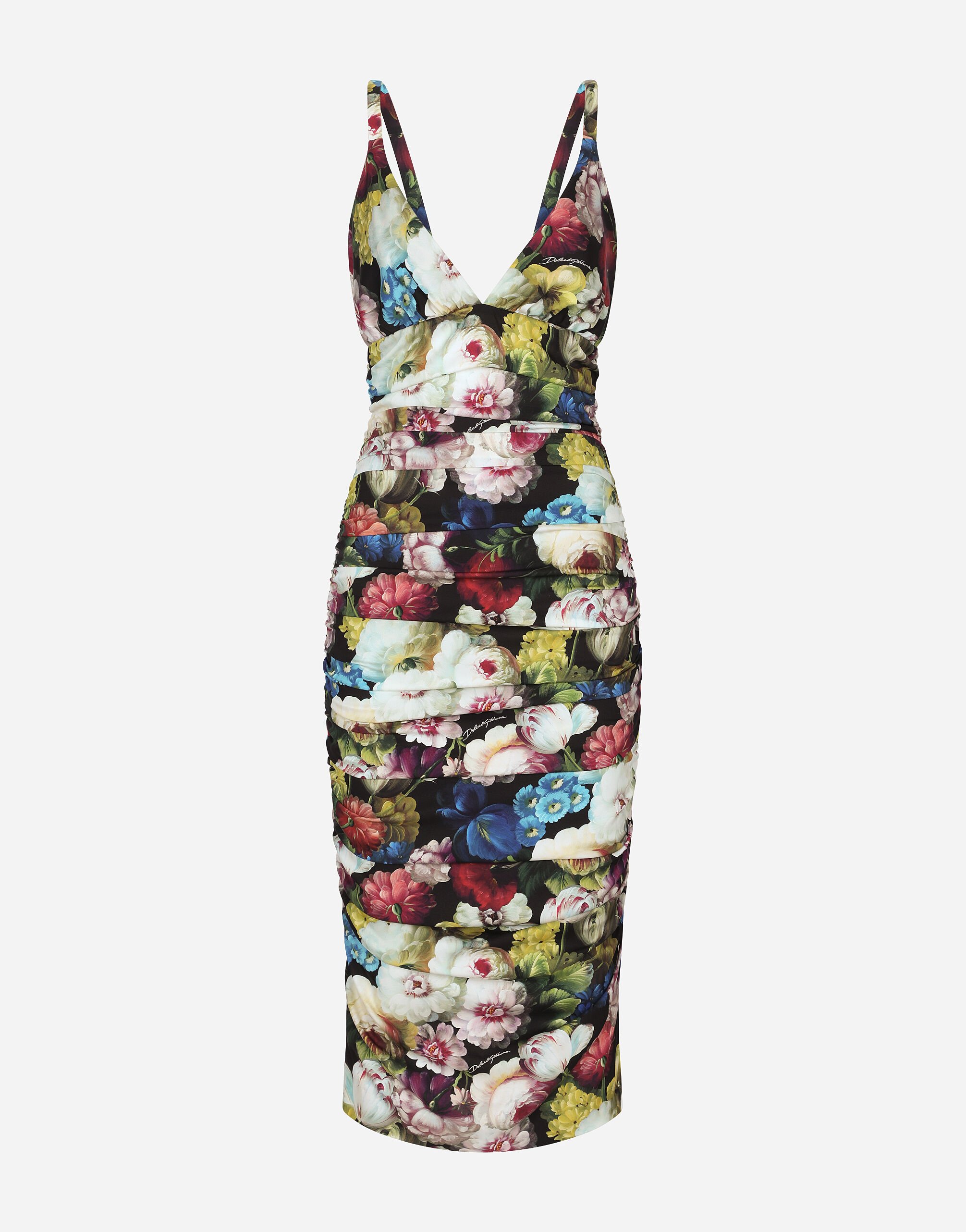 Dolce & Gabbana Slip Dress aus Charmeuse Nachtblumen-Print Print F5R73THS5Q1