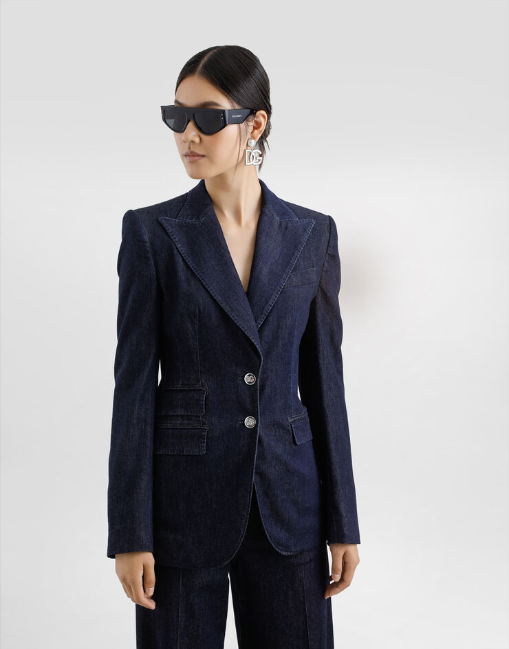 Dolce & Gabbana Chaqueta Turlington de denim y seda con botonadura sencilla  Multicolor F29Z8DG8MR3