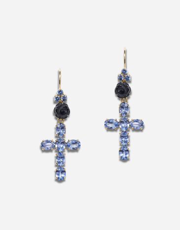 Dolce & Gabbana Family yellow gold earrings with rose and cross pendant Black WWJS1SXR00S
