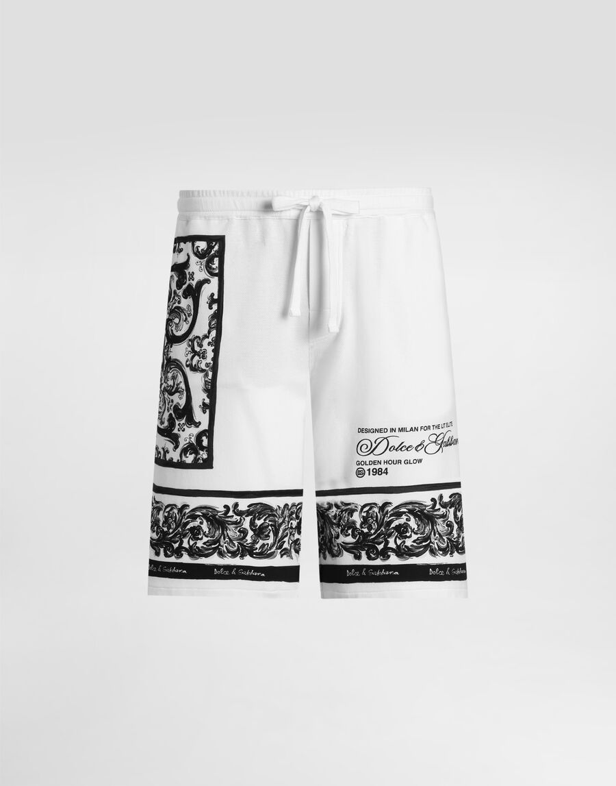 majolica-print double piqué bermuda shorts