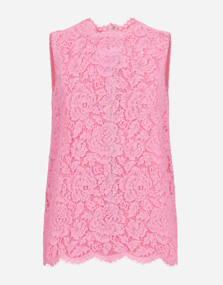 Dolce & Gabbana 로고 장식 플로럴 코르도네토 레이스 탑 핑크 F73G9THLM7L