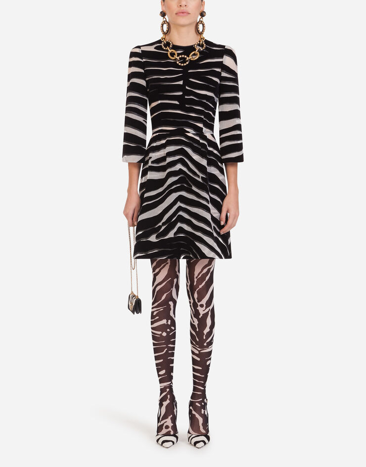 Dolce & Gabbana SHORT ORGANZA DRESS WITH FLOCKED ZEBRA PRINT ANIMAL PRINT F6J1BTFI1YE