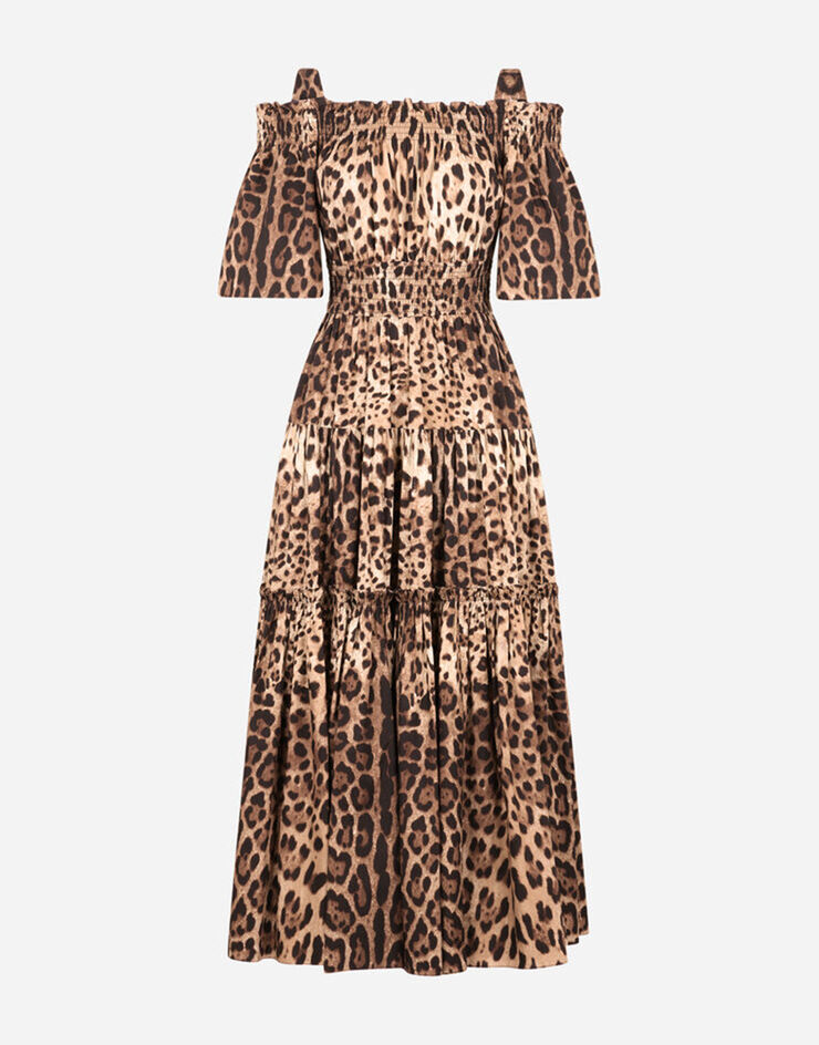 Dolce & Gabbana Robe longue en popeline à imprimé léopard Multicolore F68E1THS5E3