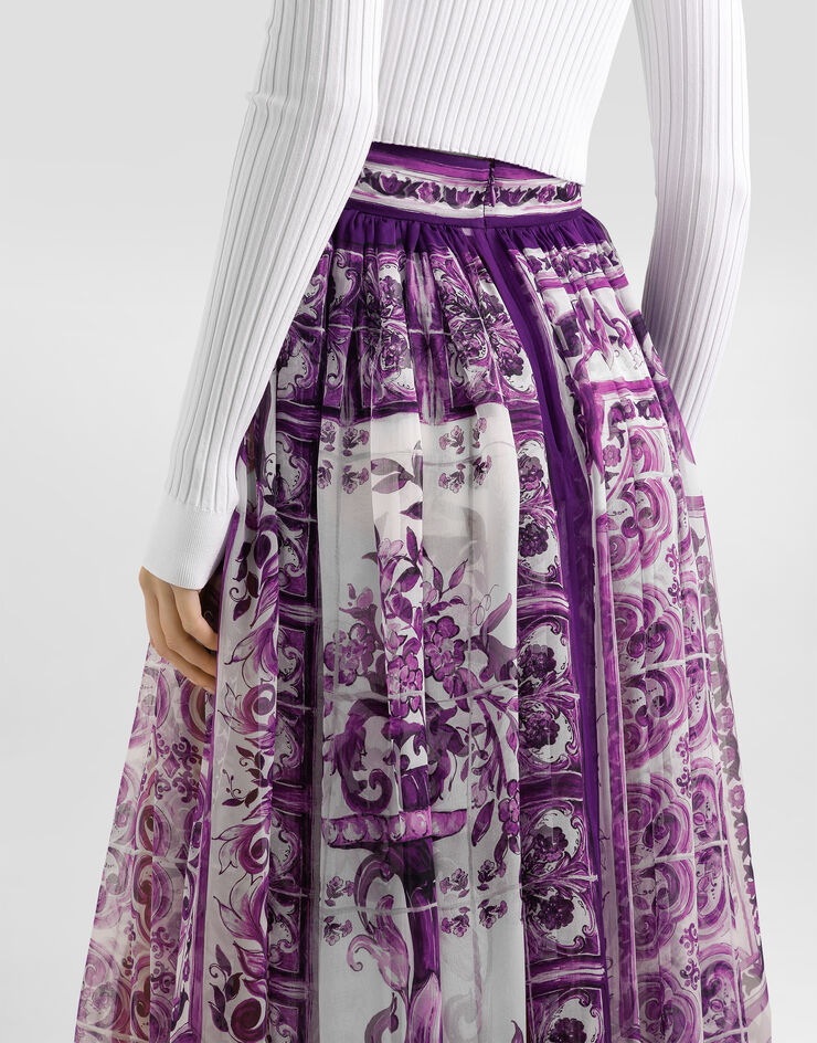 Dolce & Gabbana Majolica-print chiffon skirt Multicolor F4C5OTHI1Y9
