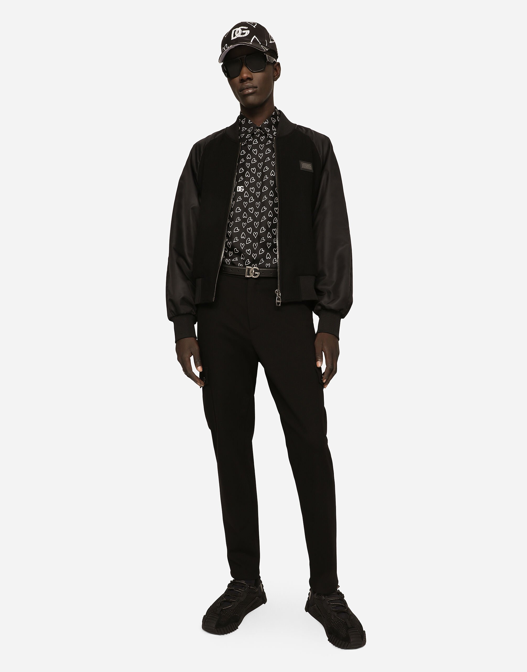 Nylon and wool jacket with branded tag in Black for Men