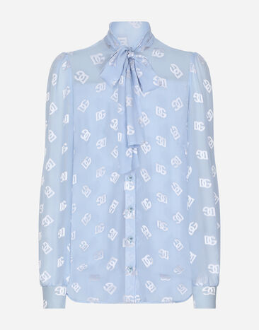 Dolce & Gabbana Dévoré silk shirt with DG logo Azure F5L66TFJTBR