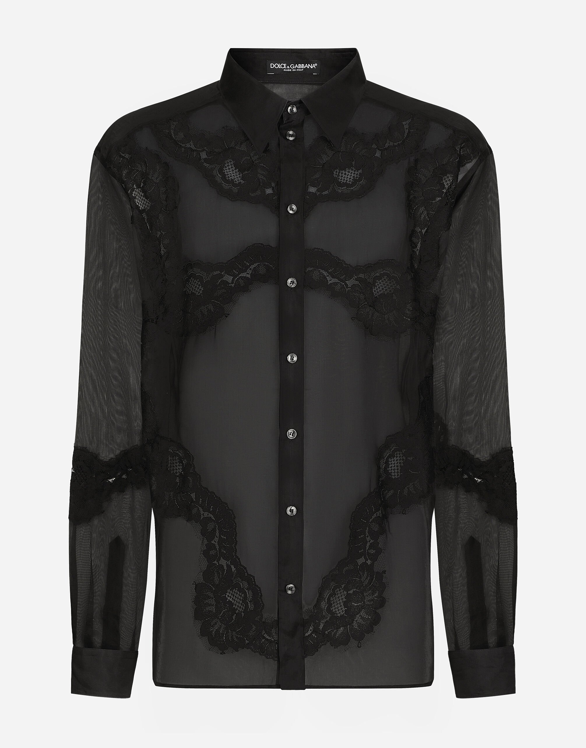Dolce & Gabbana Camisa oversize de organza con aplicaciones de encaje Estampado G5IF1THI1QA